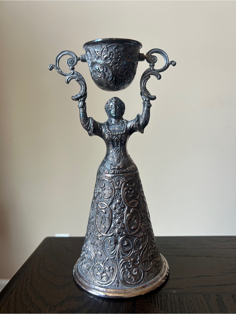 Vintage Wedding Wager Cup Silverplate Intricate Beautiful Lady Japan